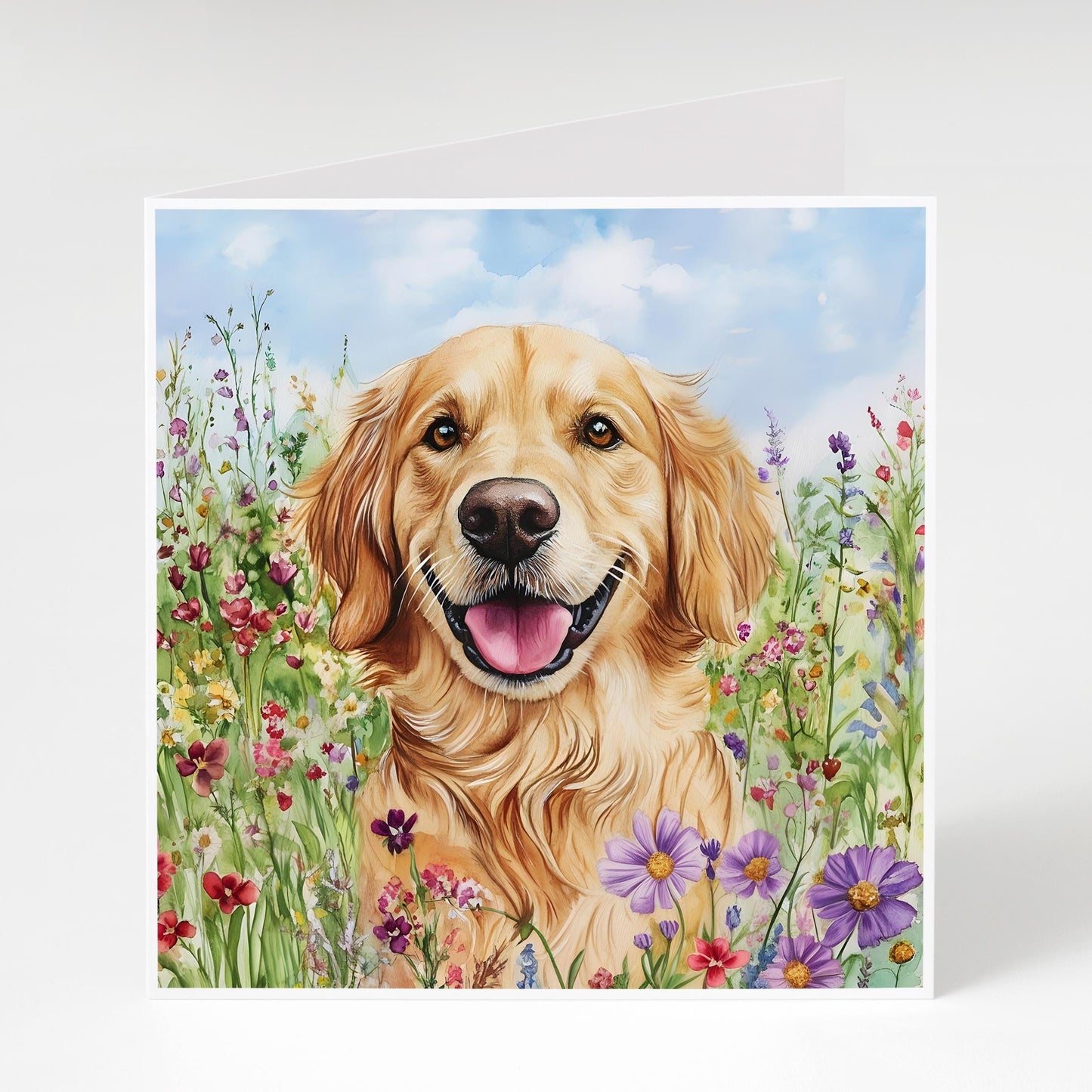 Golden Retriever with wildflowers card
