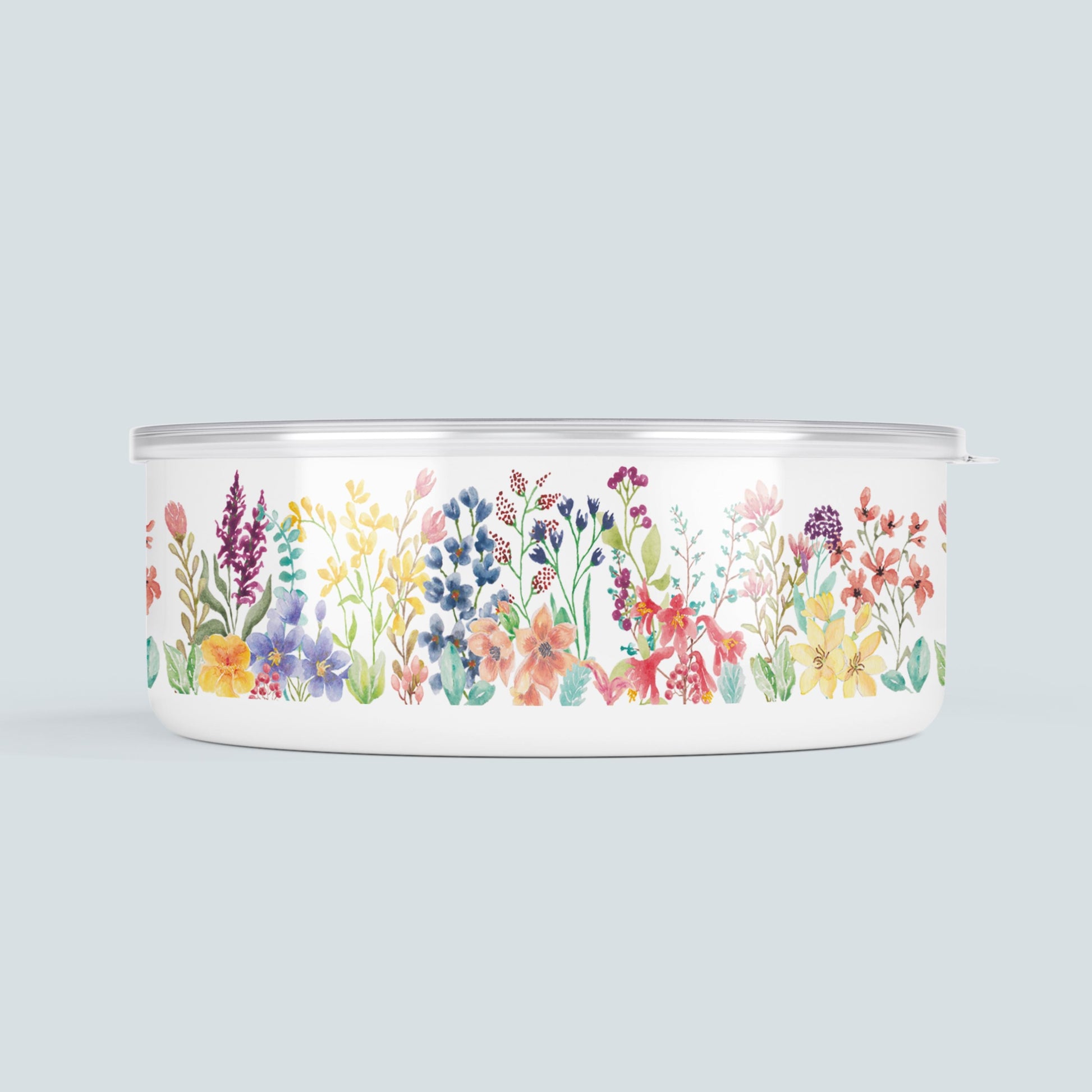 travel dog bowl with lid wildflowers