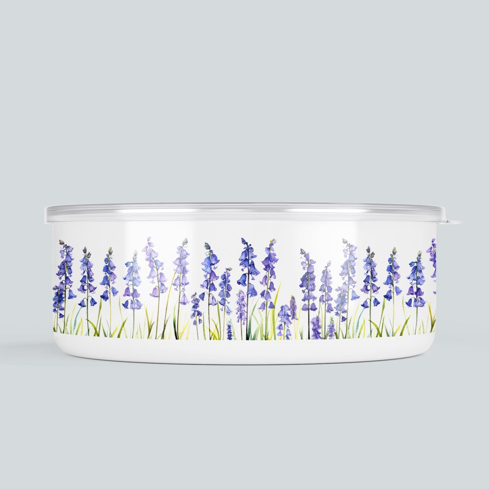 Bluebells Enamel Travel Dog Bowl with Lid – Portable Pet Bowl for Hiking, Camping, holidays, Van Life or even just a stay at doggy daycare