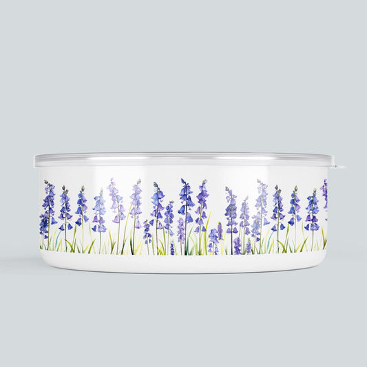 Bluebells Enamel Travel Dog Bowl with Lid – Portable Pet Bowl for Hiking, Camping, holidays, Van Life or even just a stay at doggy daycare