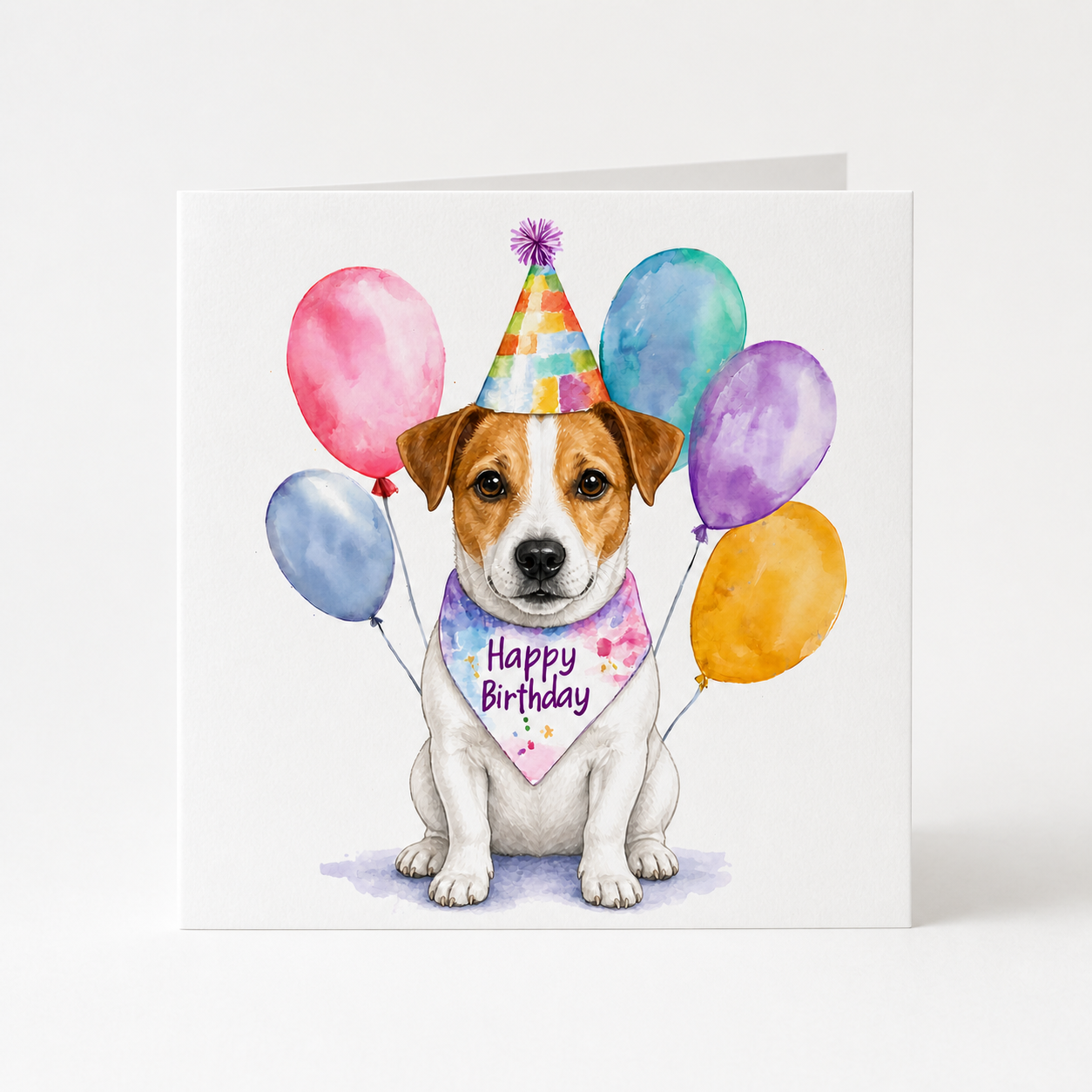 Jack Russell Birthday Card with Balloons
