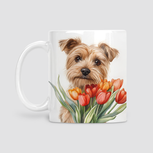 Norfolk Terrier with Tulips Mug