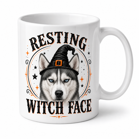 Resting Witch Face Grey and White Husky Mug
