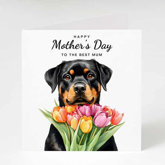 Rottweiler with Tulips Mother's Day Card