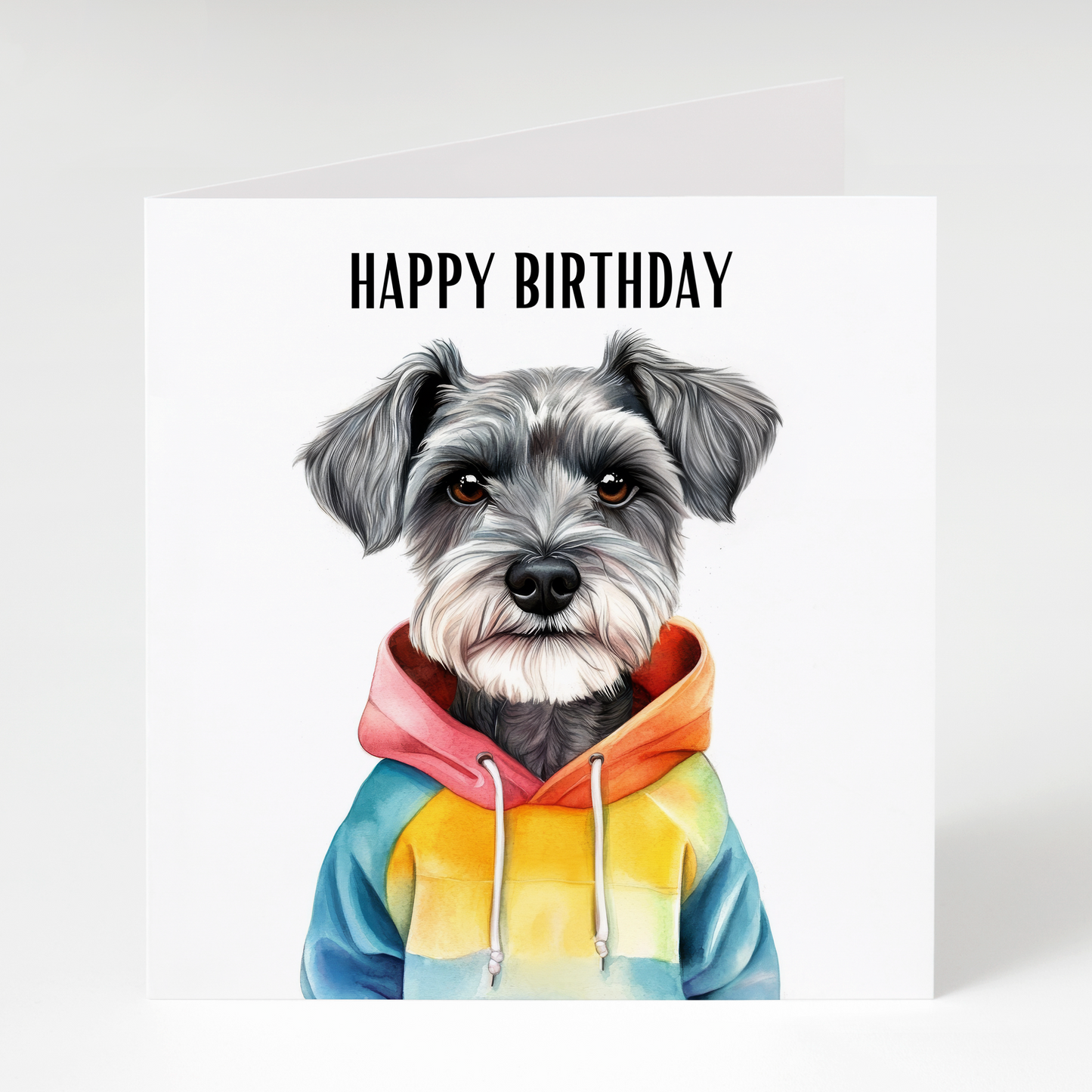 Schnauzer in Hoodie Birthday Card