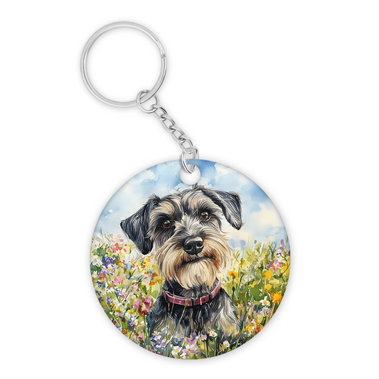 Schnauzer with Wildflowers Keyring
