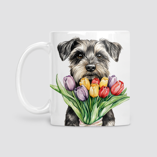 Schnauzer with Tulips Mug