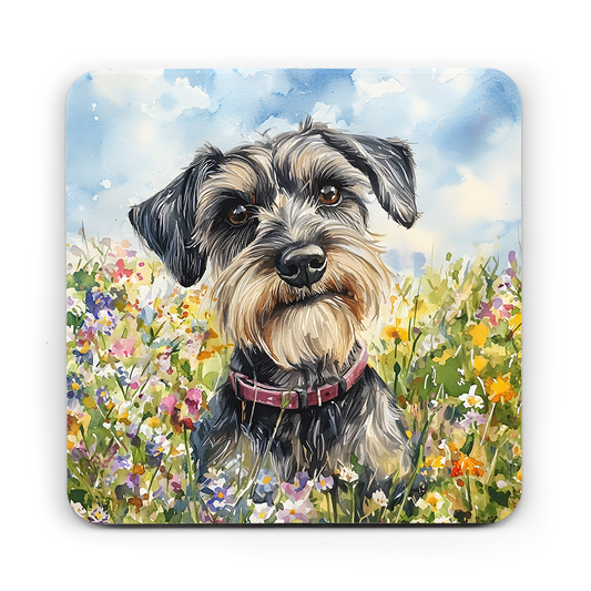Schnauzer with Wildflowers Coaster