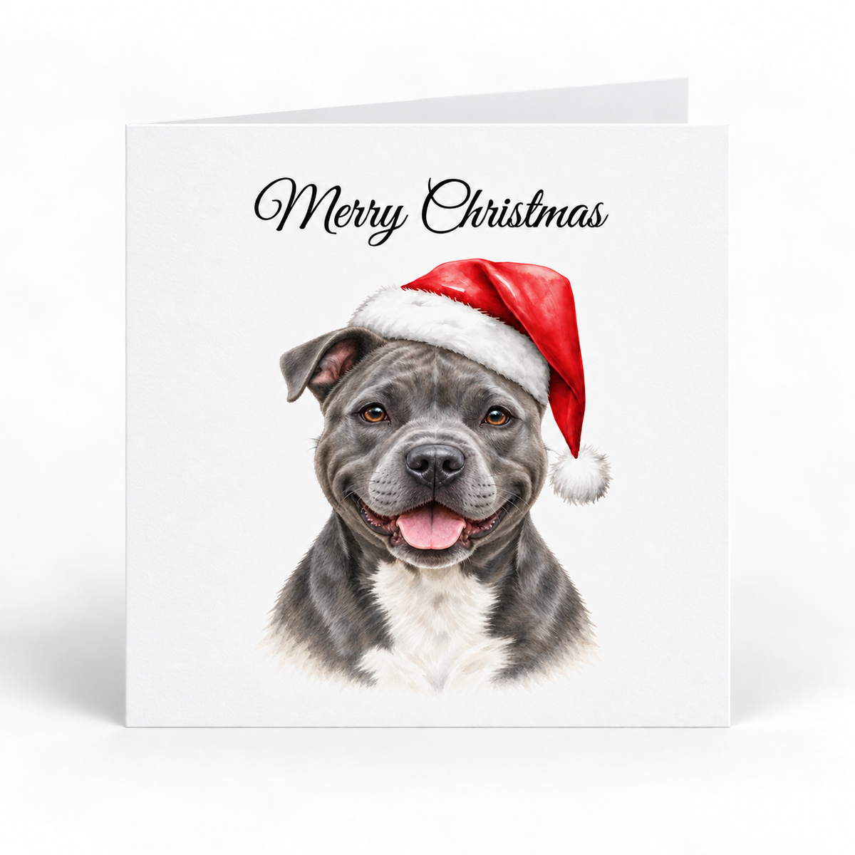 Staffordshire Bull Terrier Santa Hat Christmas Cards - Pack of 5