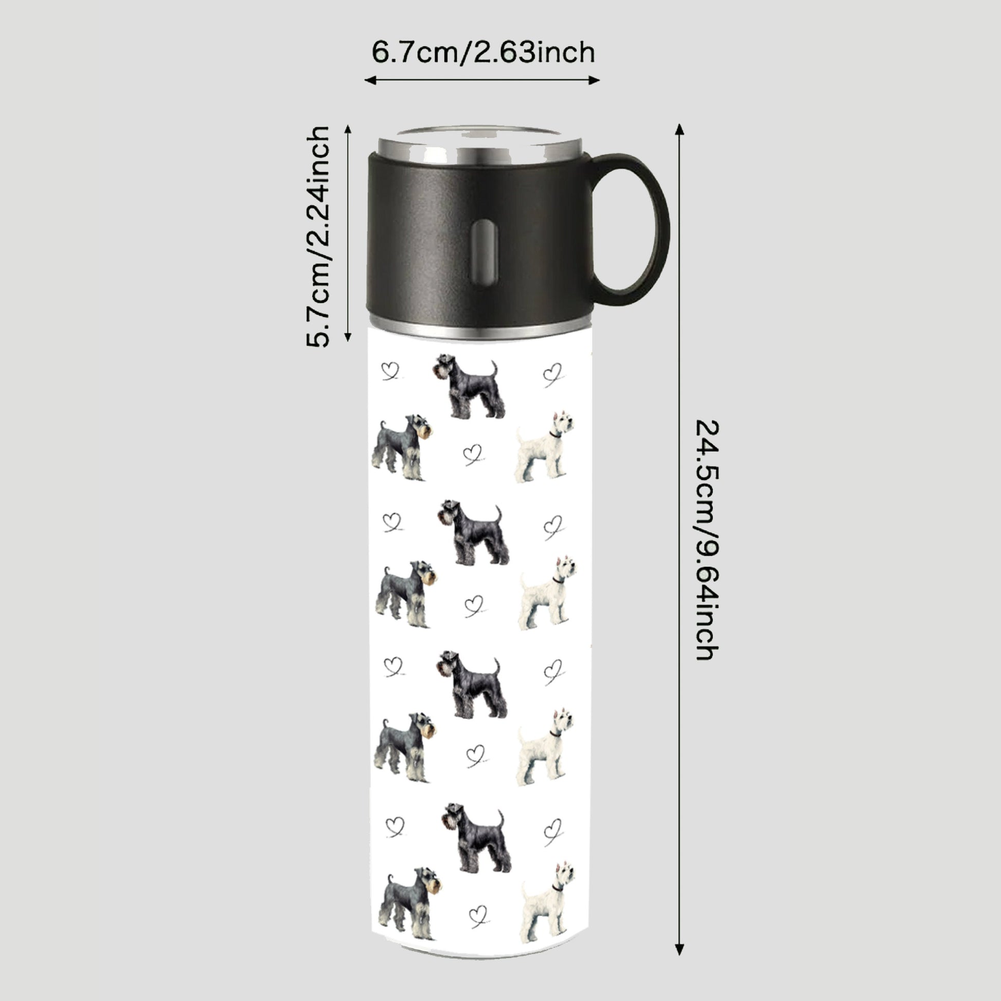 Schnauzers flask, Schnauzer lover gift, Dog lover gift, Miniature Schnauzer, Standard schnauzer, flask with cup, 500ml drinks bottle