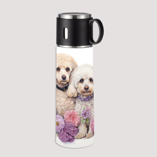 Cockapoo flowers flask, Cockapoo lover gift, Dog lover gift, Cockapoo, flask with cup, 500ml drinks bottle, Travel mug, gift for dog Mum